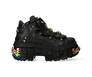 New Rock Boots WALL106-S23 Unisex Metallic Black Leather Platform Gothic Boots 44