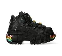 New Rock Boots WALL106-S23 Unisex Metallic Black Leather Platform Gothic Boots 45