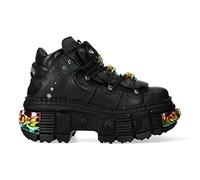 New Rock Boots WALL106-S23 Unisex Metallic Black Leather Platform Gothic Boots - Black 8 UK