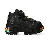 New Rock Boots WALL106-S23 Unisex Metallic Black Leather Platform Gothic Boots - Black 8 UK