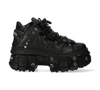 New Rock Boots WALL106-S25 Unisex Metallic Black Leather Platform Gothic Boots 45