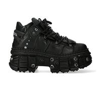 New Rock Boots WALL106-S25 Unisex Metallic Black Leather Platform Gothic Boots - Black 9 UK