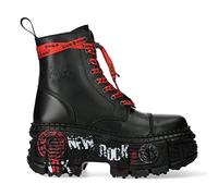 New Rock Boots WALL126CCT-C1 Unisex Metallic Black Leather Platform Gothic Boots - Black 11 UK