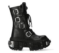 New Rock Boots WALL1473-S11 Unisex Metallic Black Leather Platform Gothic Boots