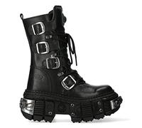 New Rock Boots WALL1473-S11 Unisex Metallic Black Leather Platform Gothic Boots 42