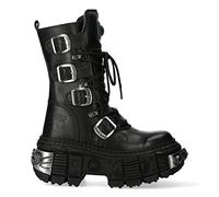 New Rock Boots WALL1473-S3 Unisex Metallic Black Leather Platform Gothic Boots 45