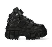 New Rock Unisex Metallic Ankle Black Leather Boots-WALL285-S2 - Size EU 39
