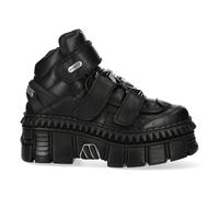 New Rock Unisex Metallic Ankle Leather Boots-WALL285-S3 - Black - Size EU 36