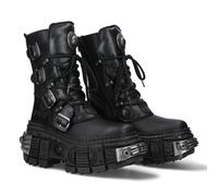 New Rock Boots WALL373-S3 Unisex Metallic Black Leather Platform Gothic Boots