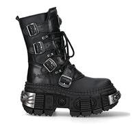 New Rock Boots WALL373-S3 Unisex Metallic Black Leather Platform Gothic Boots 46