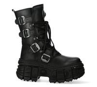 New Rock Boots WALL373-S5 Unisex Metallic Black Leather Platform Gothic Boots