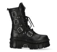 New Rock Unisex Mid-Calf Leather Platform Boots-WALL373-S6 - Black - Size EU 39