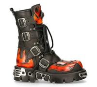 (39) New Rock 107-S1 Blk/Red Gothic Leather Flame Boots
