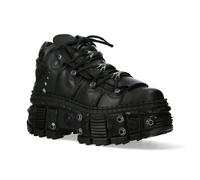 New Rock Unisex Goth Leather Ankle Boots-WALL106-S25 - Black - Size EU 41