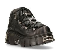 New Rock Unisex Black Gothic Ankle Boots-106-S1 Leather - Size EU 44