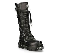 New Rock Knee High Black Leather Gothic Boots-272-S1 - Black - UK 12 | EU 46 | US 13
