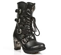 New Rock Ladies Black Leather Metallic Gothic Boots- TR003-S1 - Black - UK 8 | EU 42 | US 10