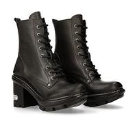 New Rock Ladies Platform Heel Boots Plain Metal Military Punk Goth NEWTYRE07X-S1 - black 40