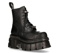 New Rock Leather Combat Tower Boots- M-NEWMILI083-S21 in Black | Size: 10 New Rock Black 10