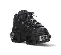New Rock Unisex Leather Platform Ankle Boots-WALL106-S10 - Black - Size EU 44