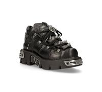 New Rock Leather Spiked Ankle Boots-110-S1 New Rock Black 11