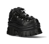 New Rock M-106-C178 Black Chunky Platform Tower Metallic Leather Ankle Boots
