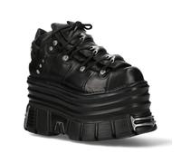 New Rock M-106-C181 Black Chunky Platform Tower Metallic Leather Ankle Boots