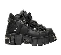 New Rock M-106-VS1 Unisex Metallic Black Vegan Leather Gothic Punk Rock Boots - black 42