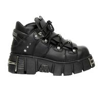 New Rock M-106-VS1 Unisex Metallic Black Vegan Leather Gothic Punk Rock Boots - Black 37