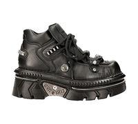 New Rock M-215-S6 Unisex Metallic Black 100% Leather Goth Techno Biker Boots