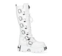 New Rock M-272-C69 Knee High White Leather Gothic Boots - White 11