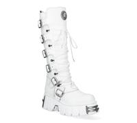 New Rock M-272-C69 Metallic White Goth Knee High Leather Punk Buckle Boots