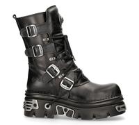 New Rock M.373-S4 Metallic Boots Black 100% Leather Goth Biker Emo Fashion