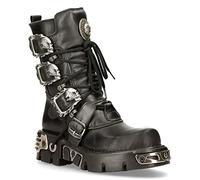 New Rock M.391-S1 Unisex Black Metallic Reactor Skull Devil Goth Punk Leather Calf Boots 6.5
