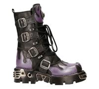 New Rock M-591-s5 Purple Flame Punk Boots Black Leather Gothic Heavy Biker