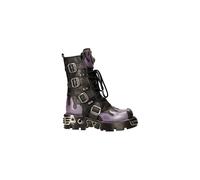 New Rock M-591-S5 PURPLE FLAME PUNK BOOTS Black Leather Gothic Heavy Biker - black 11