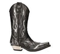 New Rock M-7921-S1 BLACK FLAME BOOTS Black Leather Heavy Biker Western Cowboy