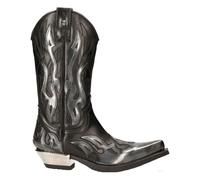 NEW ROCK M-7921-S3 SILVER FLAME BOOTS Black Leather Heavy Biker Western Cowboy