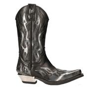 NEW ROCK M-7921-S3 SILVER FLAME BOOTS Black Leather Heavy Biker Western Cowboy