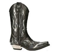 NEW ROCK M-7921-S3 SILVER FLAME BOOTS Black Leather Heavy Biker Western Cowboy - EU 46