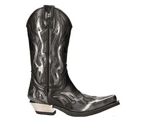 New Rock M-7921-S3 SILVER FLAME BOOTS Black Leather Heavy Biker Western Cowboy - silver 11