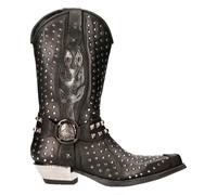 New Rock M-7928-s1 Western Cowboy Boots Black Leather Heavy Biker Silver Studs