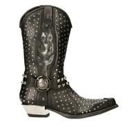 NEW ROCK M-7928-S1 WESTERN COWBOY BOOTS Black Leather Heavy Biker SILVER STUDS - EU 44