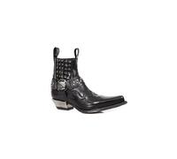 New Rock M.7950-S1 Black Ankle Boots Western Goth Strap Skull Stud Metal - black 41