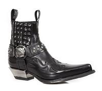 New Rock M.7950-S1 Black Ankle Boots Western Goth Strap Skull Stud Metal - black 44