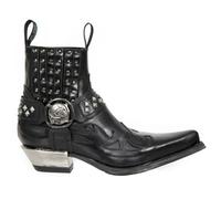 NEW ROCK M.7950-S1 Black Ankle Boots Western Goth Strap Skull Stud Metal - EU 41