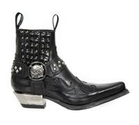 NEW ROCK M.7950-S1 Black Ankle Boots Western Goth Strap Skull Stud Metal - EU 45
