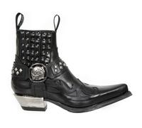 NEW ROCK M.7950-S9 Black Ankle Boots Western Goth Strap Skull Studded Metal