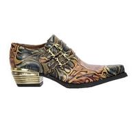 New Rock M-7960-s14 Embossed Vintage Shoes Black Leather Buckle Steel Heel