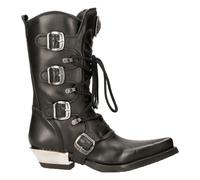 New Rock M-7993-s1 Western Cowboy Boots Black Leather Buckle Heavy Biker Shoes